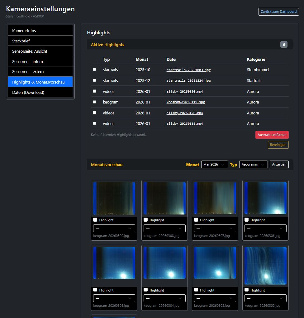 Screenshot des Highlights-Bereichs in den Kameraeinstellungen