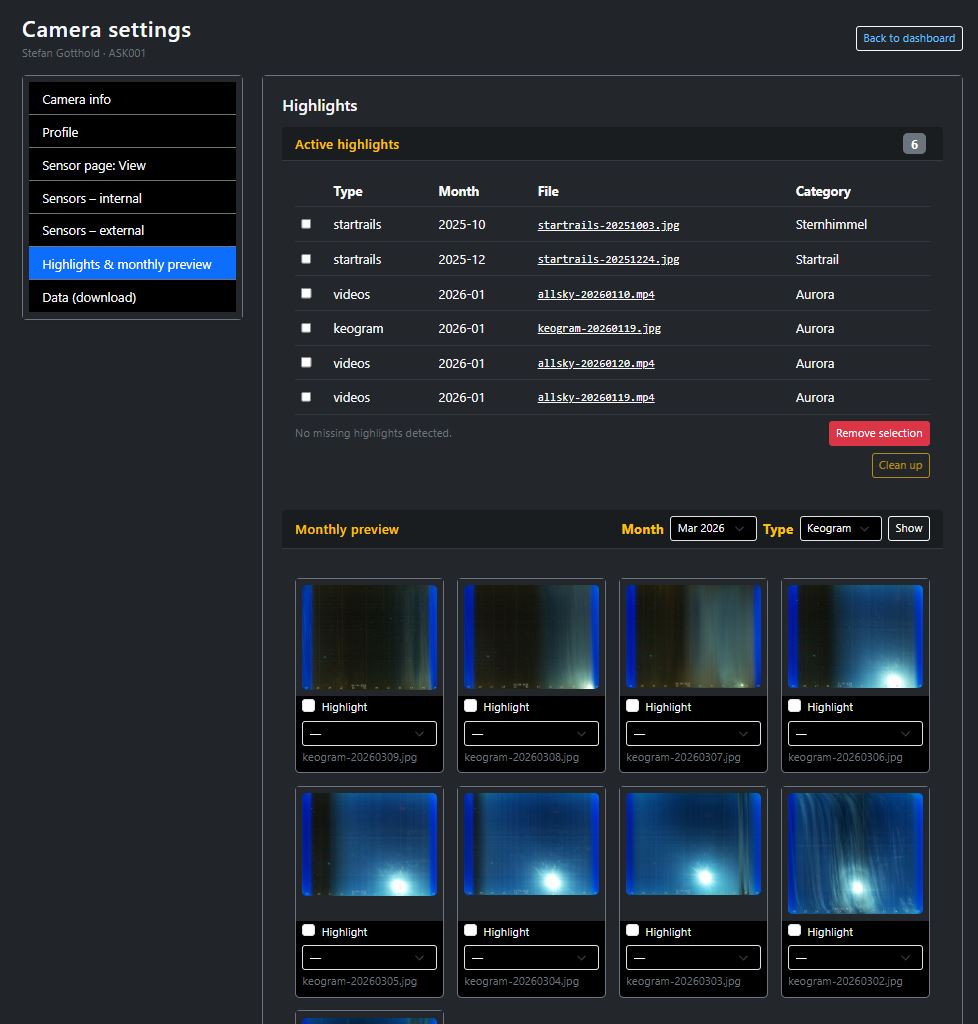Screenshot of the highlights section in the camera settings
