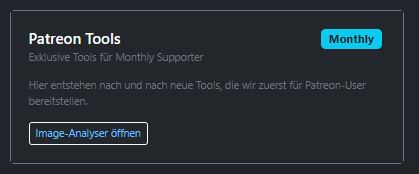Screenshot des Dashboard-Bereichs mit verfügbaren Patreon-Tools für monatl. Supporter (Patreons)